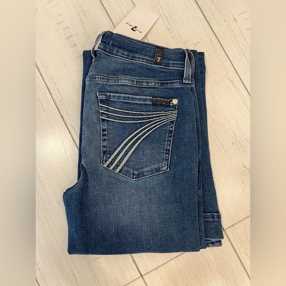 7 For All Mankind Dojo Original Jeans Trouser NWT Size 26 7FAMK Silver Stitching - Picture 1 of 9